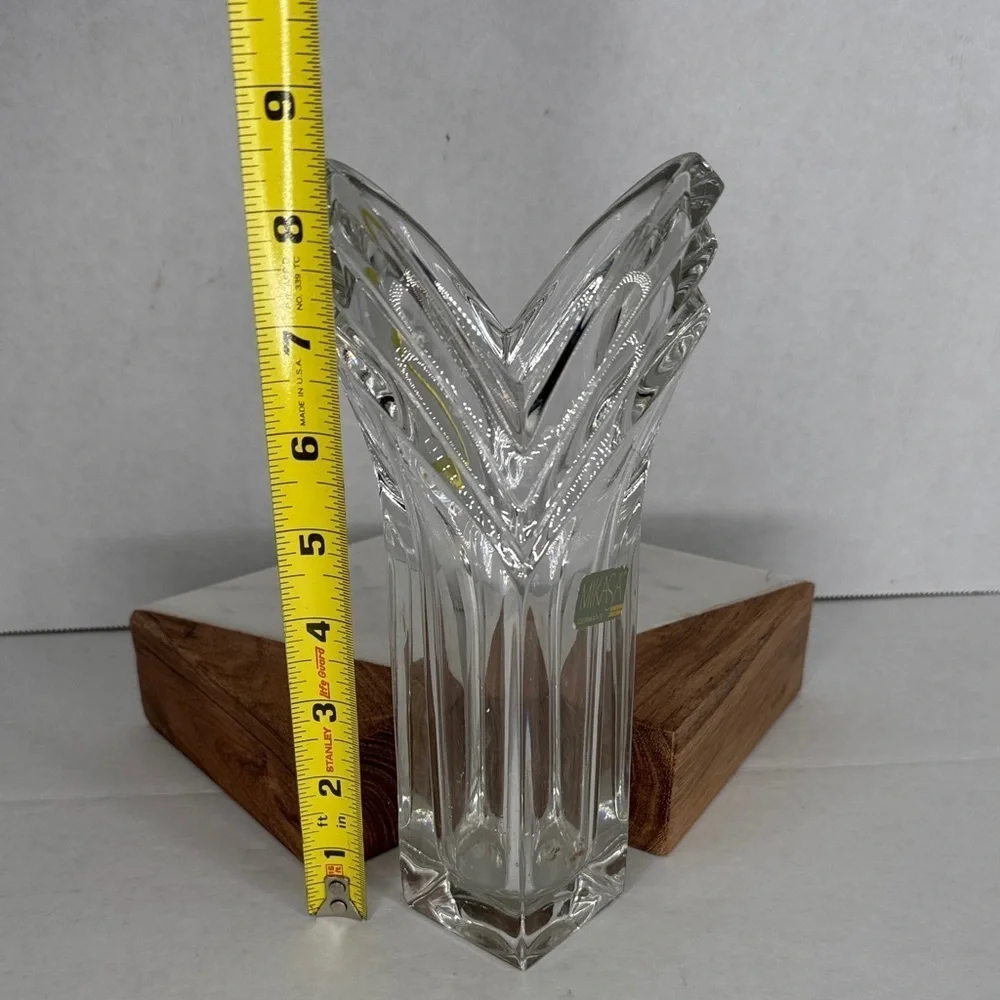 Vintage Mikasa Clear Crystal Tulip Style Vase V Shape Germany Decor 8.5”
